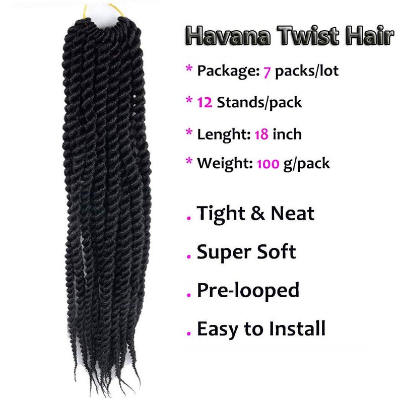 Mytarku 7 Pack Senegalese Twist Crochet Hair 18Inch Havana Twist Crochet Braids Soft Synthetic Braiding Hair Extensions For Black Women (18inch, 1B) - Image 3